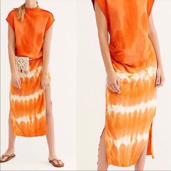 Free People Knit tie dye Maxi Dress NWT Orange - Picture 2 of 5